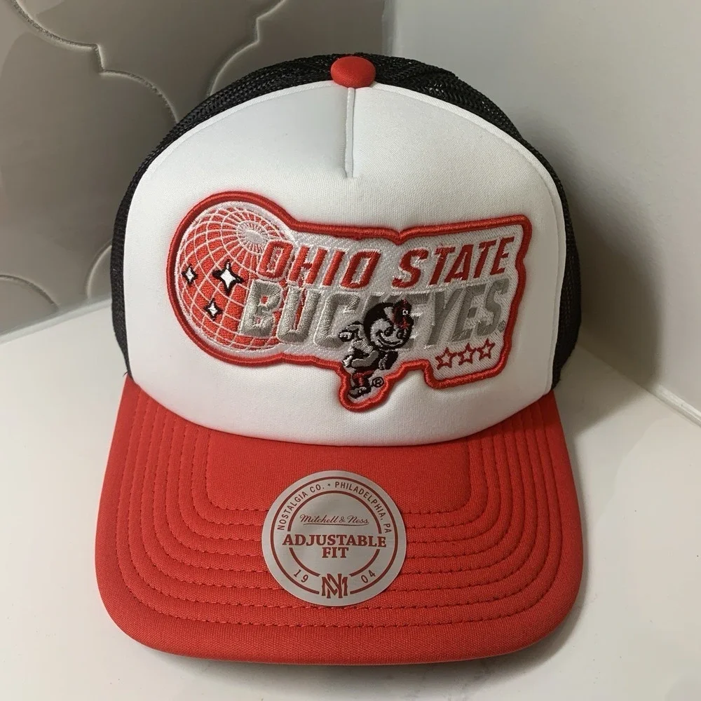 Mitchell & Ness Ohio State Buckeyes Foam Globe Trucker Adjustable Snapback Hat